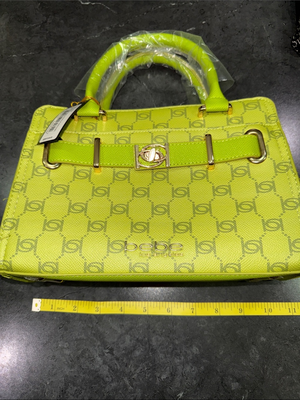 bebe Neon Lime Logo Top-Handle Satchel